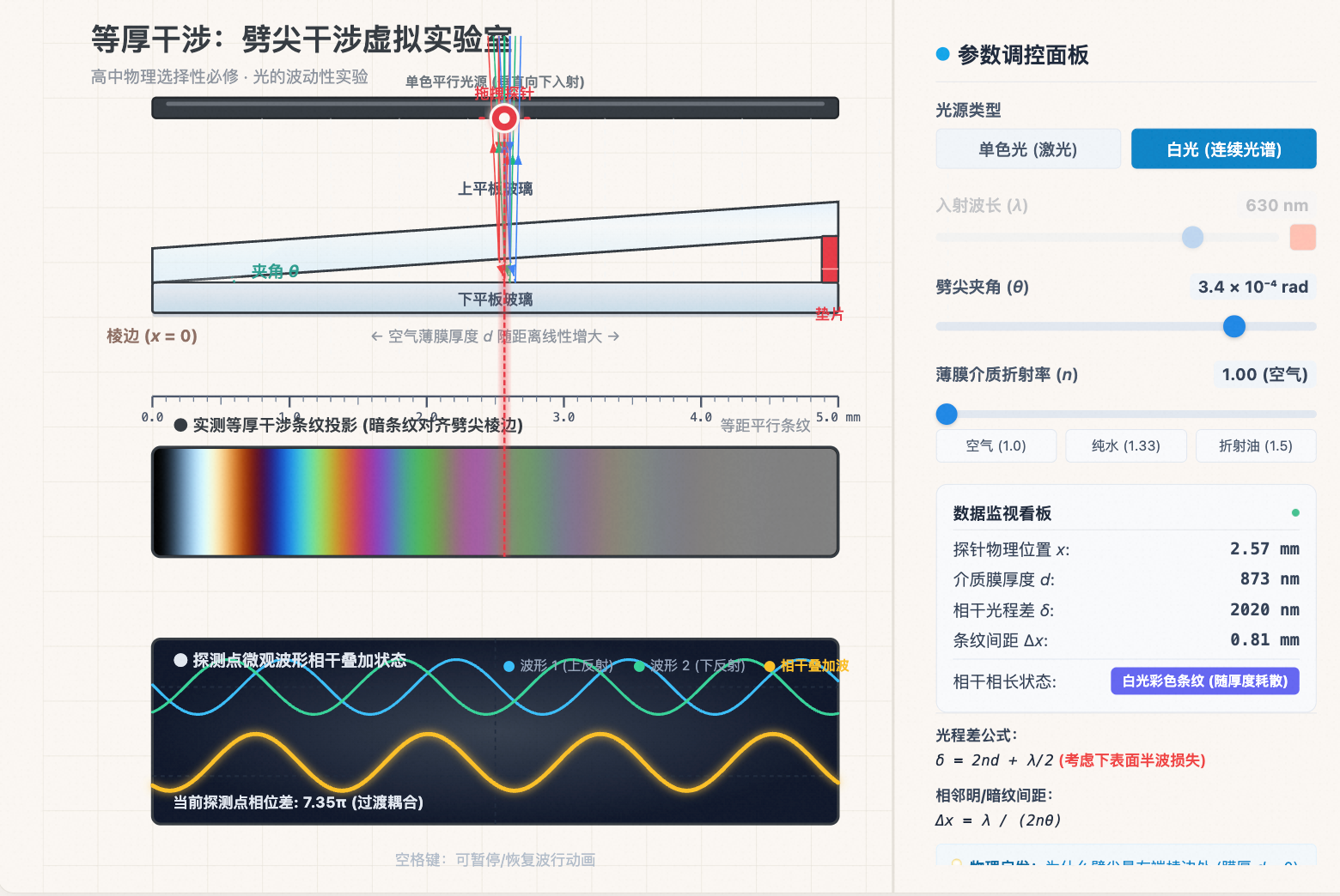 等厚干涉：劈尖干涉