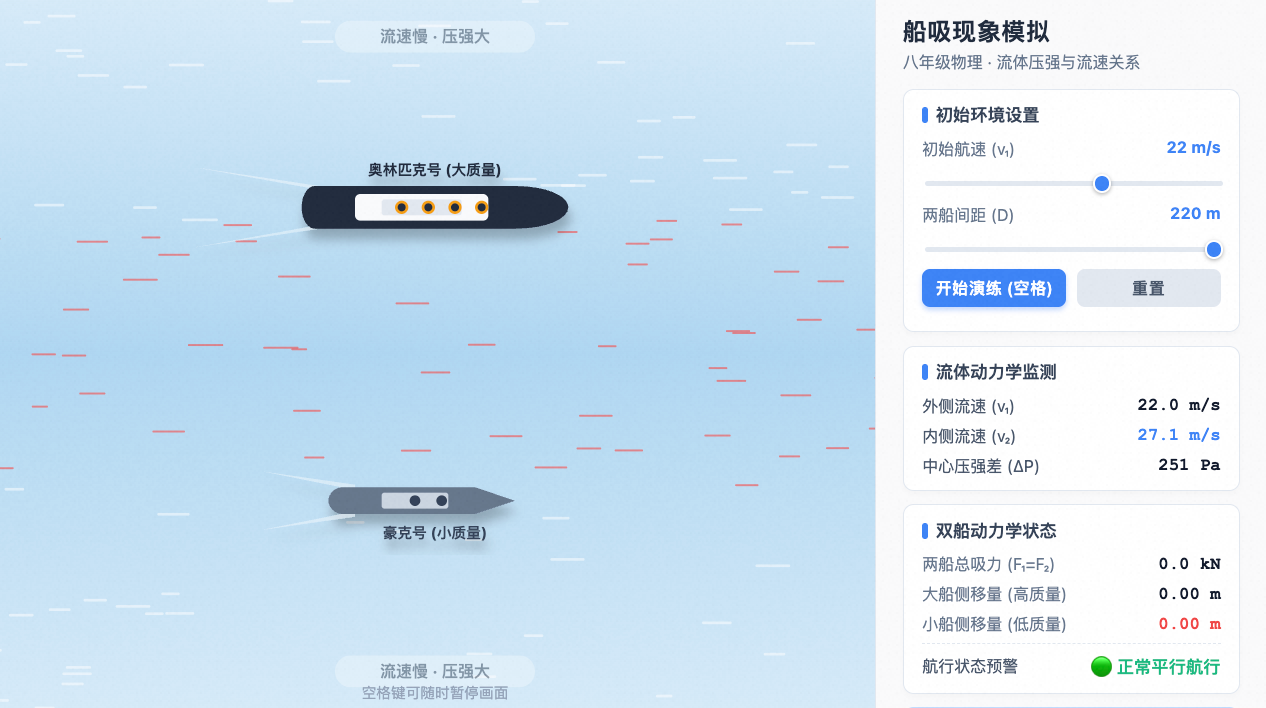 流体压强与流速关系 - 船吸现象模拟